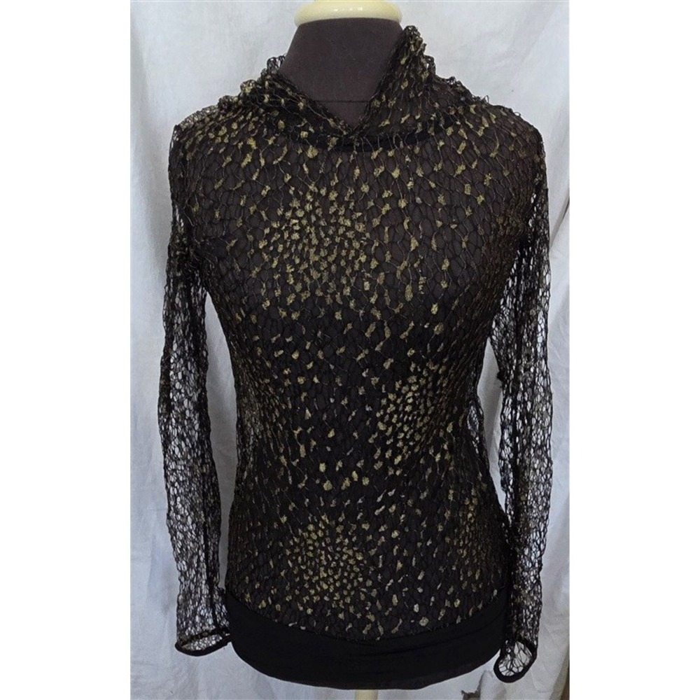 NWT Sauvage M Beach Queen Black Gold Mesh Hoodie Swim Cover Up Sheer 130770 - Picture 4 of 5